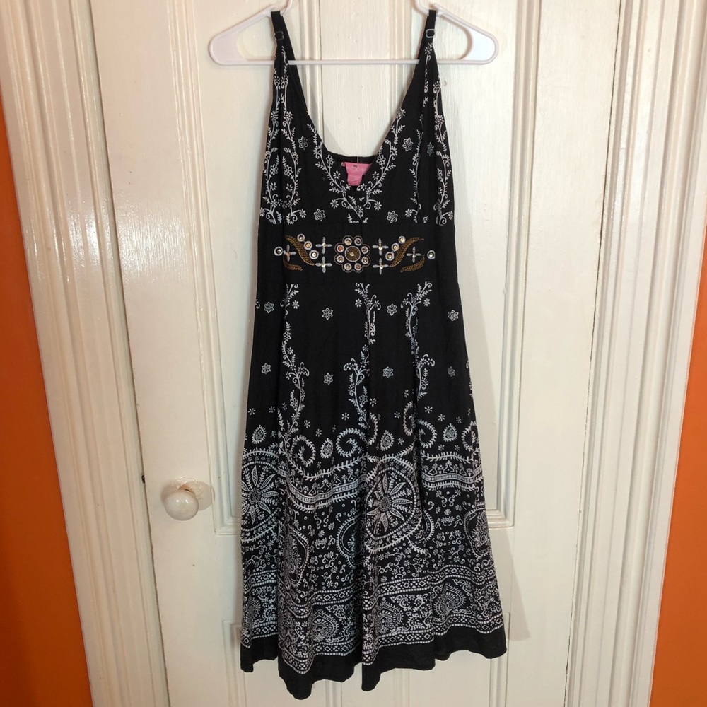 Pink Apple black and white sundress - medium